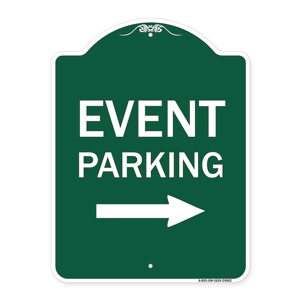 Event Parking W/ Left Right Arrow, Green & White Aluminum Sign, 18" x 24", GW-1824-24062